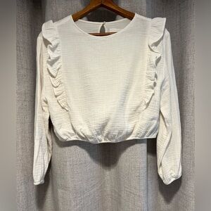 Girls cropped White Flutter Ruffle Top